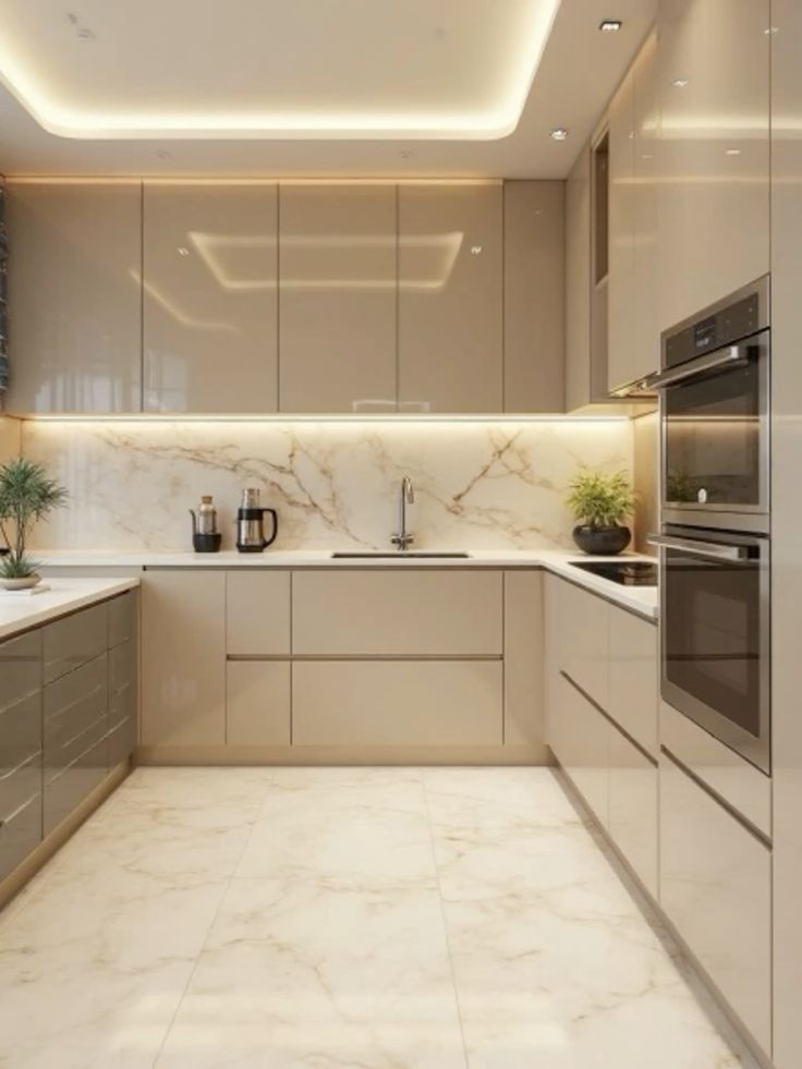 تفصيل مطبخ مودرن أبيض لامع في شمال الرياض - مطابخ خبراء الرياض